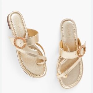 NWT, Talbots Gia Metallic Gold Leather Thong Sandal. Size 9